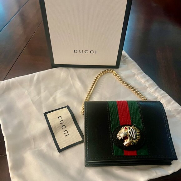 Gucci Rajah Leather Card Case Chain Wallet - New - Picture 8 of 9